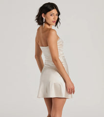 Perfect Glow Strapless Pleat A-Line Satin Mini Dress