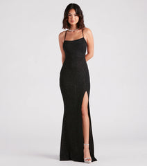 Abbie Formal Glitter Lace-Up Slit Dress