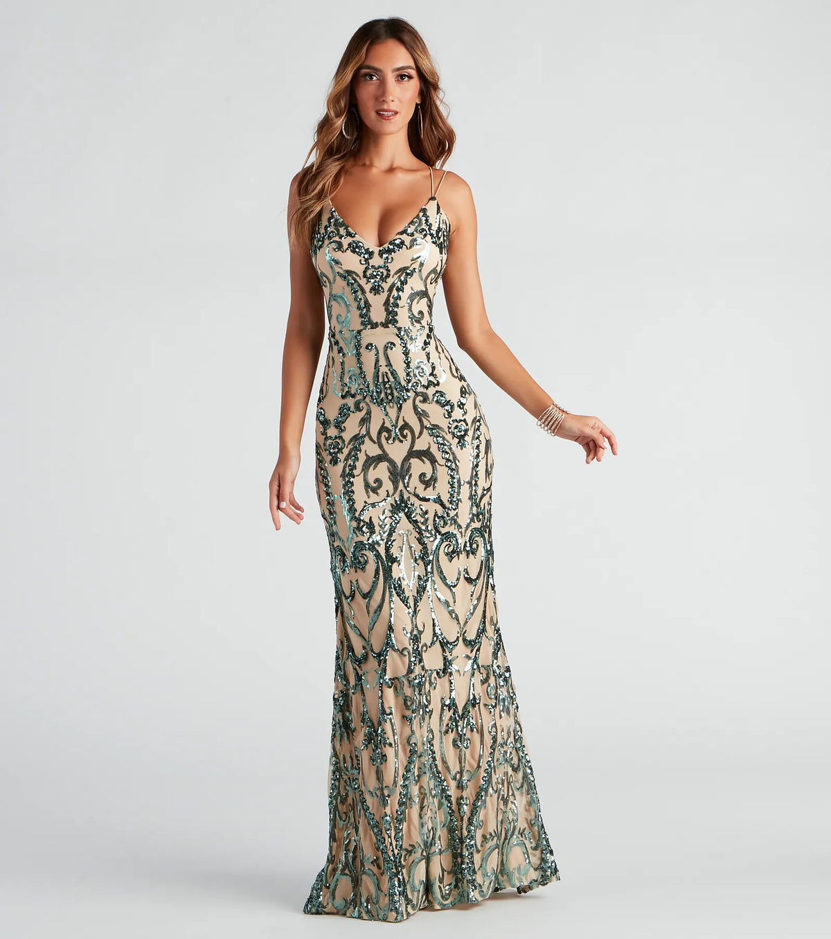 Natalie Sequin Scroll Formal Dress
