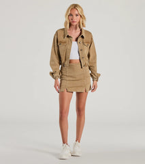 Cool Girl Trends Crop Bomber Denim Jacket