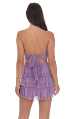 Purple Shimmer Pleated Ruffle Dress