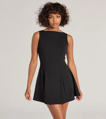 Timeless Elegance Boat Neck Crepe Skater Dress