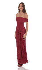 Maroon Lace Tassel Wrap Maxi Dress