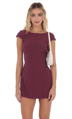 Pinstripe Back Bow Dress in Wine