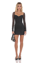 Polka Dot Long Sleeve Bodycon Dress in Black