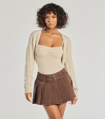 Cozy Glam Cable Knit Long Sleeve Bolero