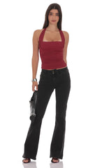 Halter Ruched Top in Burgundy