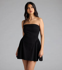Soiree Ready Strapless Crepe Skater Mini Dress