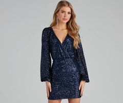 Sequin Queen Surplice Mini Dress