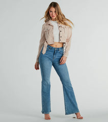 Layer On Iconic Belted Crop Faux Suede Moto Jacket