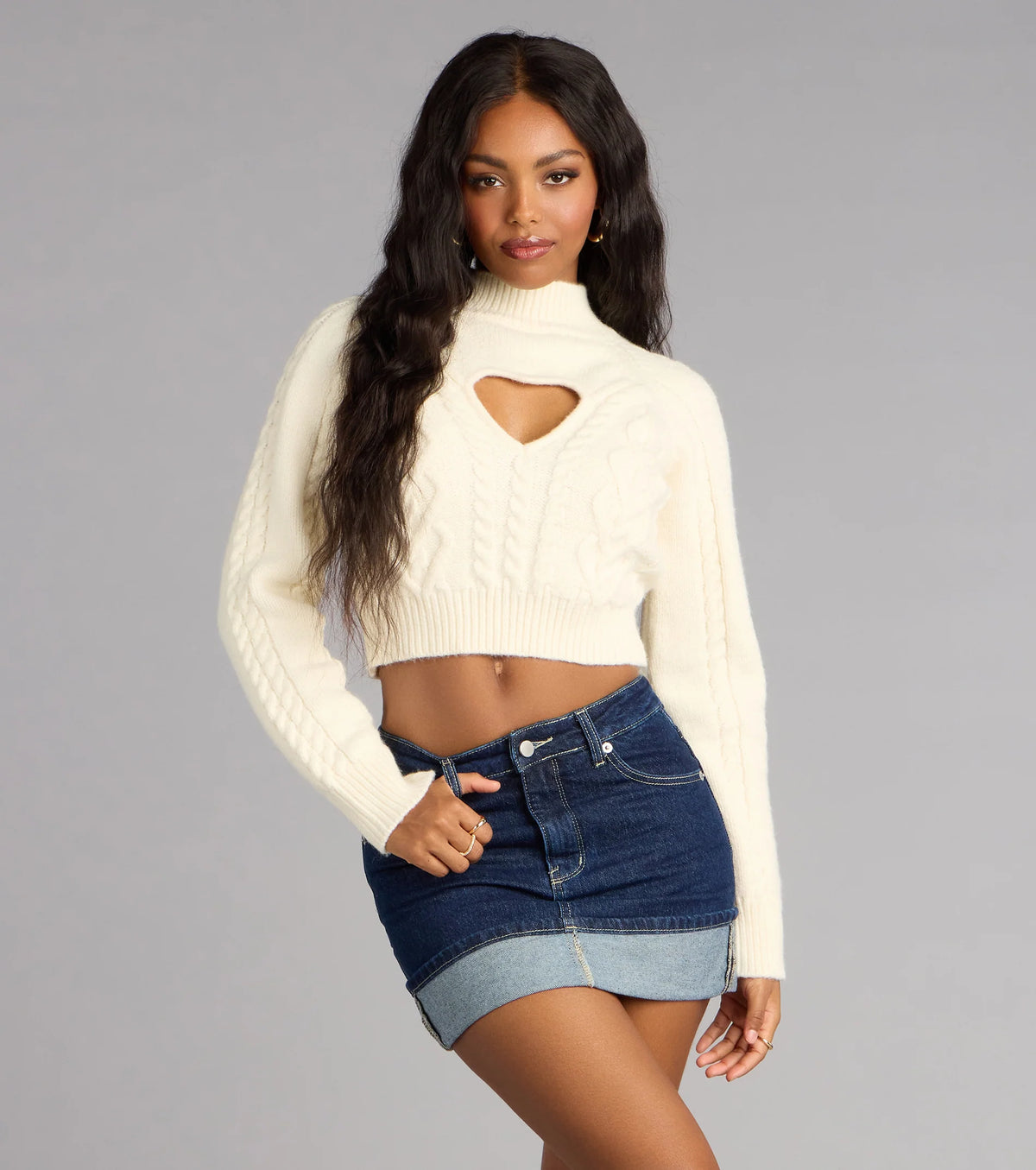 Heart to Heart Cable Knit Crop Sweater