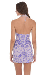 Sequin Beaded Floral Mini Skirt in Purple