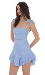 Floral Jacquard Ruffle A-line Dress in Light Blue