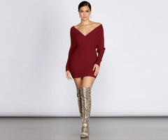 Ribbed Knit Surplice Mini Dress