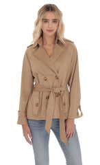 Suede Double Breasted Trench Coat in Coffee