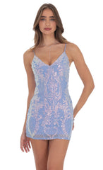 Sequin V-Neck Bodycon Dress in Blue