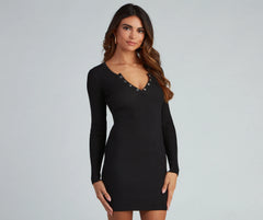 In A Snap Long Sleeve Ribbed Dress