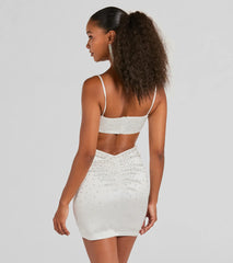 Shine Bright Babe V-Neck Rhinestone Satin Mini Dress