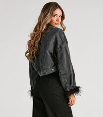 Here To Standout Marabou Denim Jacket
