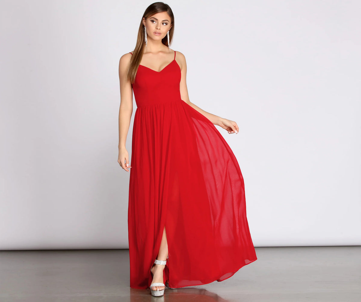 Devora Chiffon Tie Bow A-Line Dress