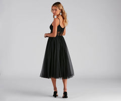 Vanae Formal Lace Illusion Midi A-Line Dress