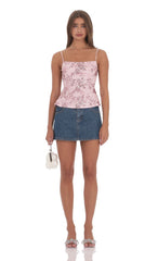 Sequin Floral Open back Top in Pink