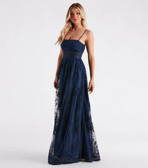 Carmelle Formal Flocked Mesh A-Line Dress