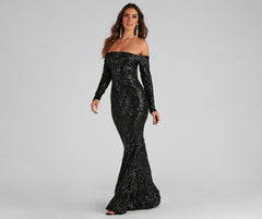 Sierra Sequin Off The Shoulder Formal Dress