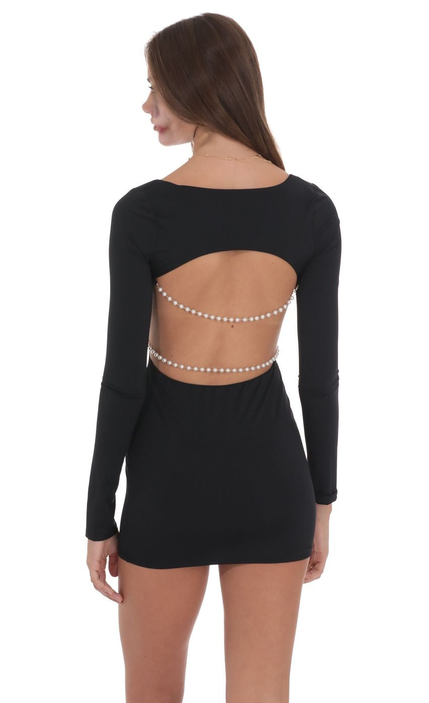Pearl Open Back Bodycon Dress in Black