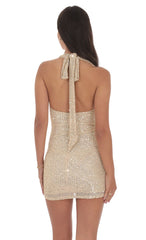 Sequin Halter Dress in Gold