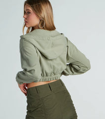 Relaxed Vibe Cargo Pocket Crop Fleece Hoodie