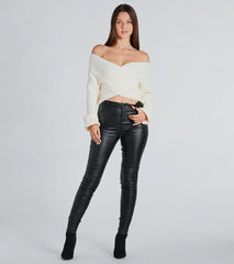 Warm Up Wrap-Front Ribbed Knit Sweater