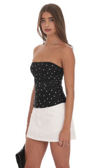 Mesh Polka Dot Ruched Tube Top in Black