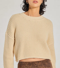 Coziest Style Waffle Knit Crew Neck Sweater