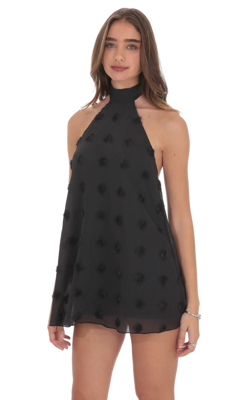 Florette Halter Shift Dress in Black