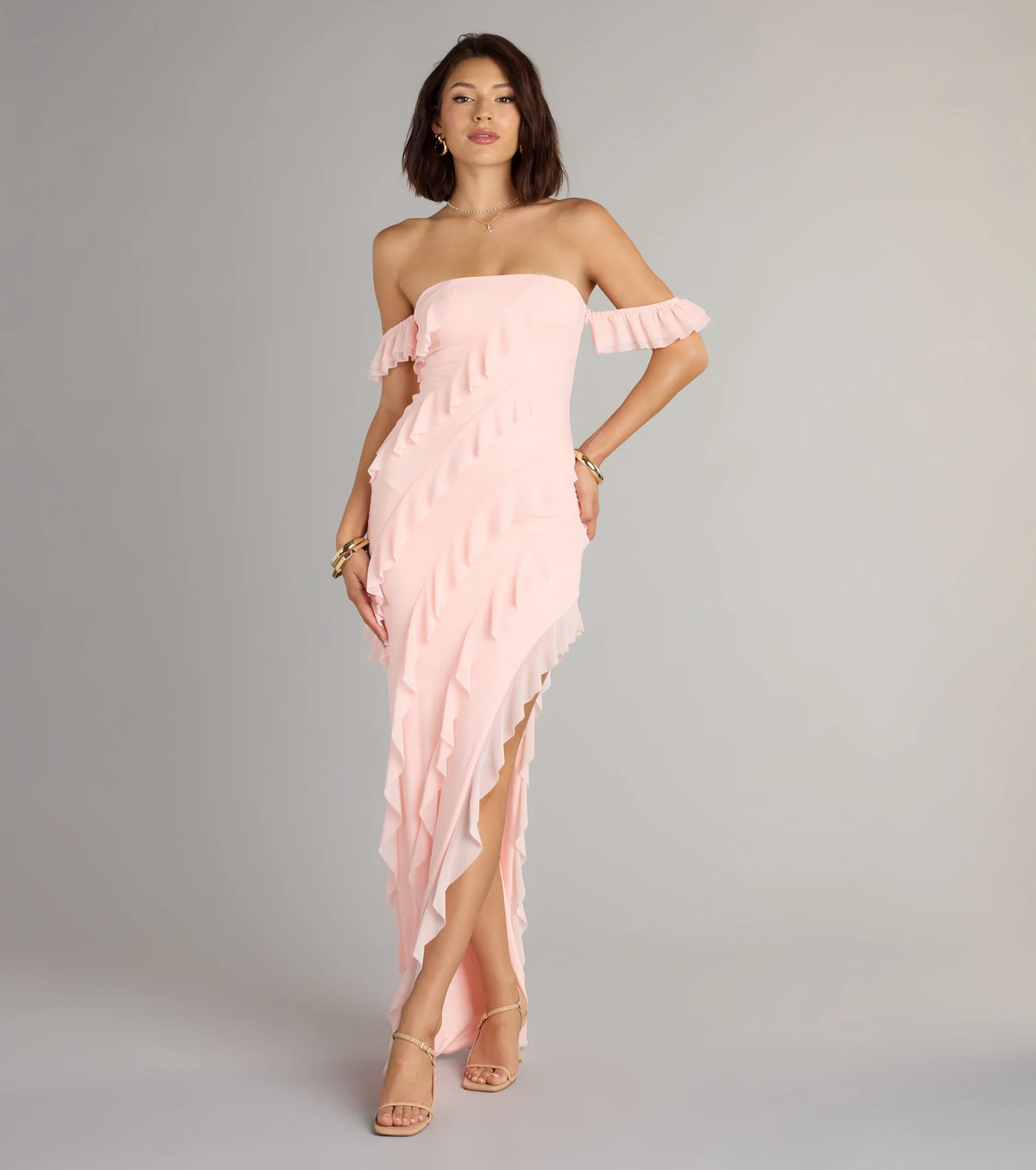 Cecilia Off-The-Shoulder Ruffle Formal Dress