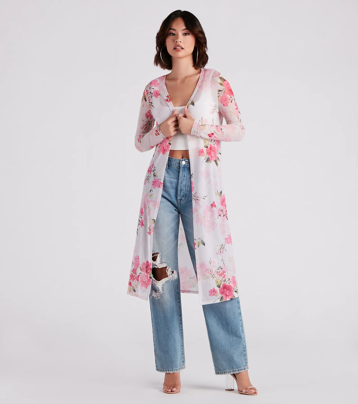 Full Bloom Floral Mesh Duster