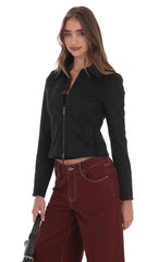 Suede Zip-Up Jacket in Black