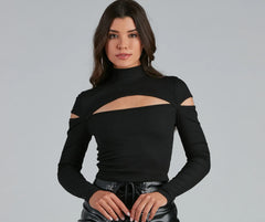 Cancel Plans Mock Neck Cutout Top