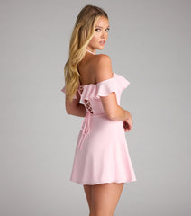 Sweetheart Ruffle Lace Up Skater Dress