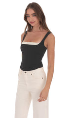 Two-Toned Detailed Corset Top in Black