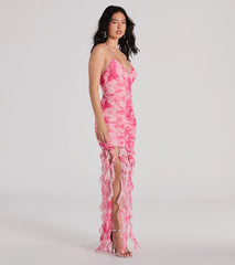 Belinda Halter Floral Rhinestone Ruffle Mini Dress