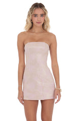 Gold Shimmer Strapless Dress in Dusty Pink