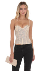 Glitter Floral Corset Top in Cream