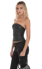 Foil Mesh Ruched Tube Top in Black