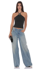 Rhinestone Rose Top in Black